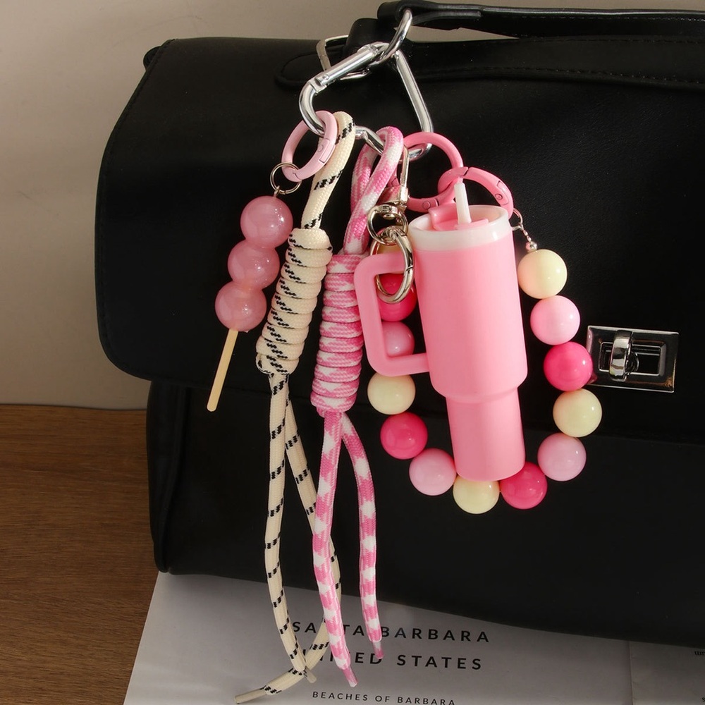 Chic Pink Beaded Keychain Holder